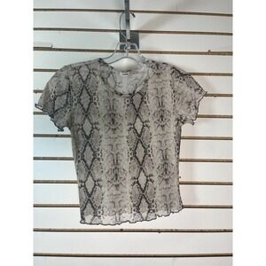 GARAGE Sheer Snake‎ Print Mesh Lettuce Hem Tunic Top Womens P/G